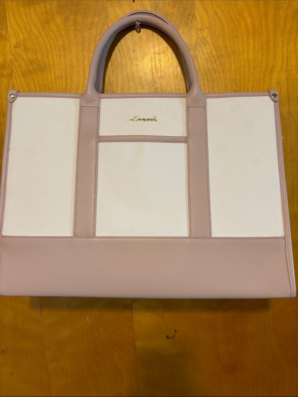 Lavender Pink and Cream Structured Canvas Shoulder Tote